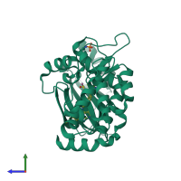 PDB entry 5dfp coloured by chain, side view.