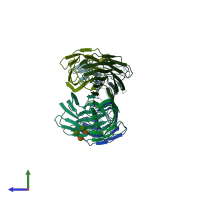 PDB entry 5dg1 coloured by chain, side view.