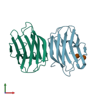 PDB entry 5dg2 coloured by chain, front view.