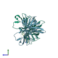 PDB entry 5dg6 coloured by chain, side view.