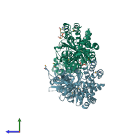 PDB entry 5dgk coloured by chain, side view.