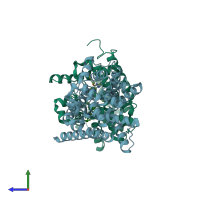 PDB entry 5dh5 coloured by chain, side view.