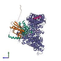 PDB entry 5dh9 coloured by chain, side view.