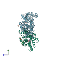 PDB entry 5dhh coloured by chain, side view.