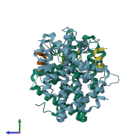 PDB entry 5die coloured by chain, side view.