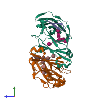 PDB entry 5dj6 coloured by chain, side view.