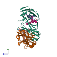 PDB entry 5djd coloured by chain, side view.