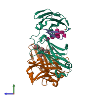 PDB entry 5dk0 coloured by chain, side view.