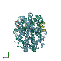 PDB entry 5dkb coloured by chain, side view.