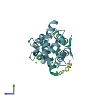 PDB entry 5dkr coloured by chain, side view.