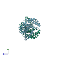 PDB entry 5dl2 coloured by chain, side view.