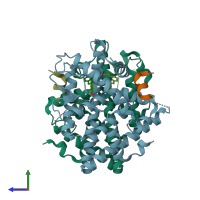 PDB entry 5dlr coloured by chain, side view.