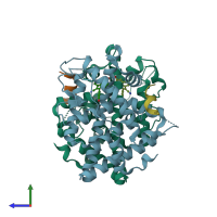 PDB entry 5dmc coloured by chain, side view.