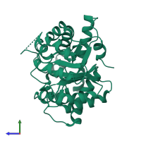 PDB entry 5dml coloured by chain, side view.