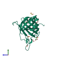 PDB entry 5dmp coloured by chain, side view.