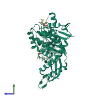 PDB entry 5dn8 coloured by chain, side view.