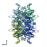 PDB entry 5dne coloured by chain, side view.