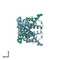 PDB entry 5dok coloured by chain, side view.