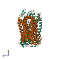 PDB entry 5doq coloured by chain, side view.