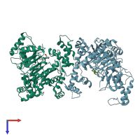 PDB entry 5dpl coloured by chain, top view.