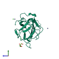 PDB entry 5dq0 coloured by chain, side view.