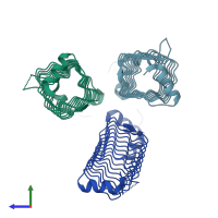 PDB entry 5dqa coloured by chain, side view.