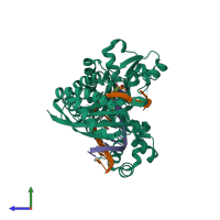 PDB entry 5dqh coloured by chain, side view.