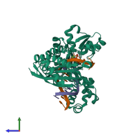 PDB entry 5dqi coloured by chain, side view.