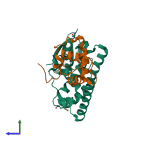 PDB entry 5dqs coloured by chain, side view.