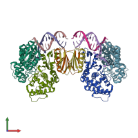 PDB entry 5dqu coloured by chain, front view.