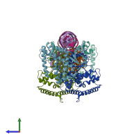 PDB entry 5dqu coloured by chain, side view.