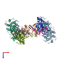 PDB entry 5dqu coloured by chain, top view.