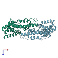 PDB entry 5dqv coloured by chain, top view.
