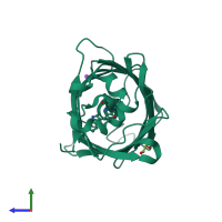 PDB entry 5drf coloured by chain, side view.
