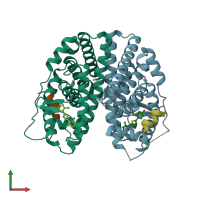 PDB entry 5drm coloured by chain, front view.