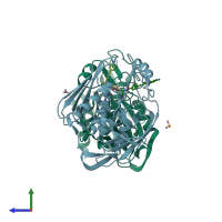 PDB entry 5dro coloured by chain, side view.