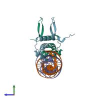 PDB entry 5dtd coloured by chain, side view.