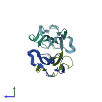 PDB entry 5du1 coloured by chain, side view.