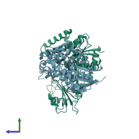 PDB entry 5du2 coloured by chain, side view.