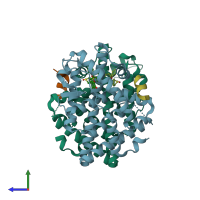 PDB entry 5dug coloured by chain, side view.