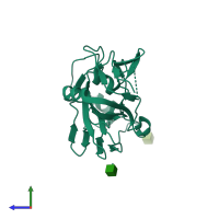 PDB entry 5dut coloured by chain, side view.