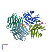 PDB entry 5duw coloured by chain, top view.