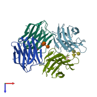 PDB entry 5dux coloured by chain, top view.