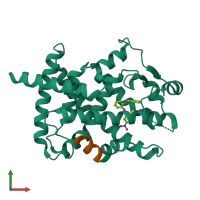 PDB entry 5dv3 coloured by chain, front view.