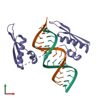 PDB entry 5dv7 coloured by chain, front view.