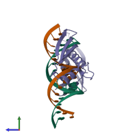 PDB entry 5dv7 coloured by chain, side view.