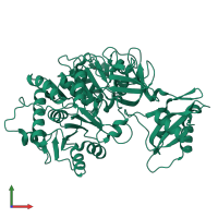 PDB entry 5dv9 coloured by chain, front view.