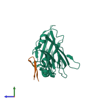PDB entry 5dvm coloured by chain, side view.