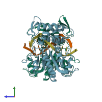 PDB entry 5dwa coloured by chain, side view.