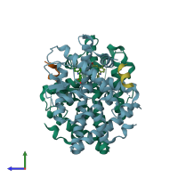 PDB entry 5dwj coloured by chain, side view.